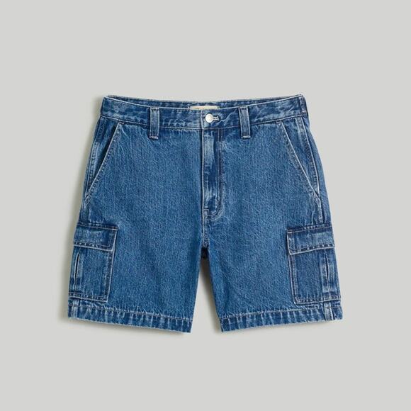 Madewell Pants - Madewell Low-Slung Straight Cargo Jean Shorts in Melgrave Wash